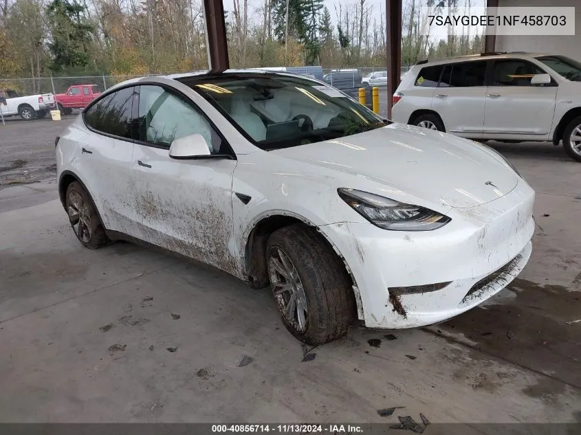 2022 Tesla Model Y Long Range Dual Motor All-Wheel Drive VIN: 7SAYGDEE1NF458703 Lot: 40856714