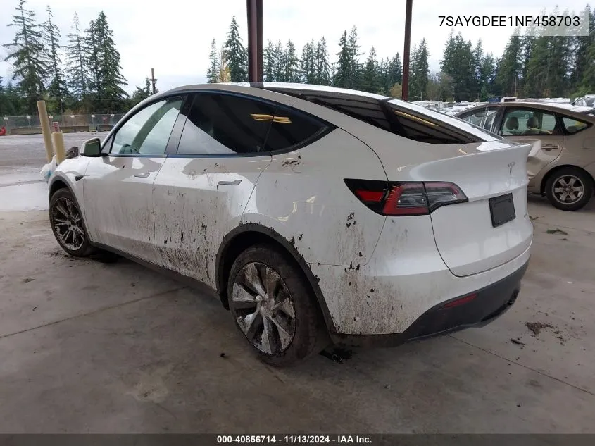 2022 Tesla Model Y Long Range Dual Motor All-Wheel Drive VIN: 7SAYGDEE1NF458703 Lot: 40856714