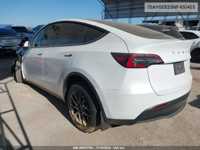 2022 Tesla Model Y Long Range Dual Motor All-Wheel Drive VIN: 7SAYGDEE8NF450405 Lot: 40870794