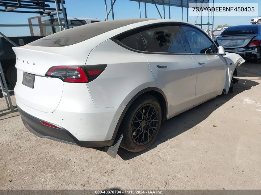 2022 Tesla Model Y Long Range Dual Motor All-Wheel Drive VIN: 7SAYGDEE8NF450405 Lot: 40870794