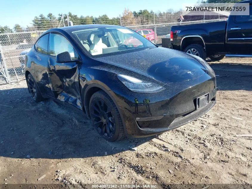 2022 Tesla Model Y Long Range Dual Motor All-Wheel Drive VIN: 7SAYGAEE1NF467559 Lot: 40872342