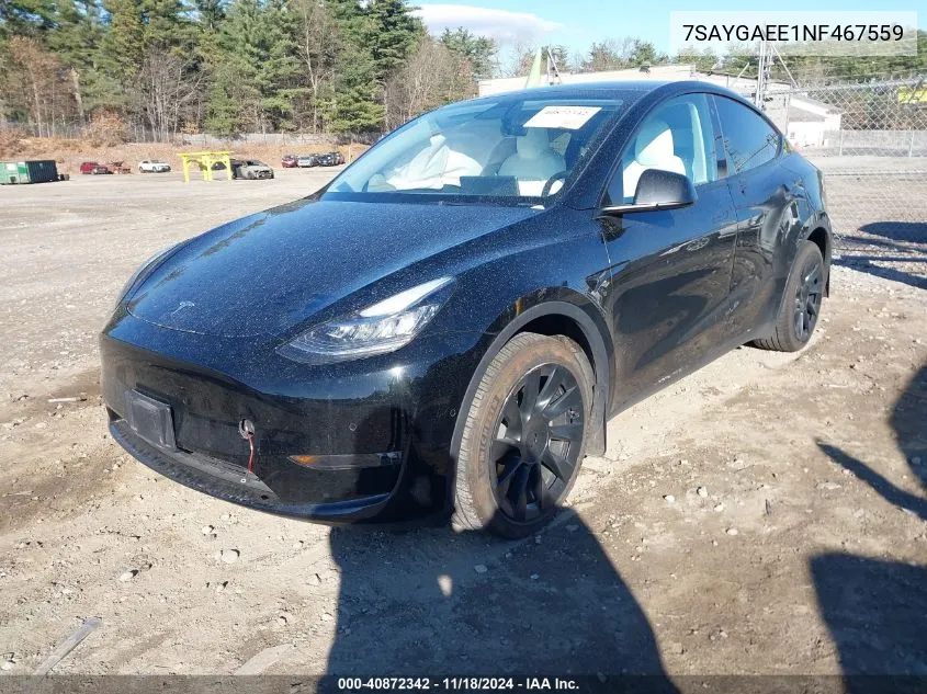 2022 Tesla Model Y Long Range Dual Motor All-Wheel Drive VIN: 7SAYGAEE1NF467559 Lot: 40872342