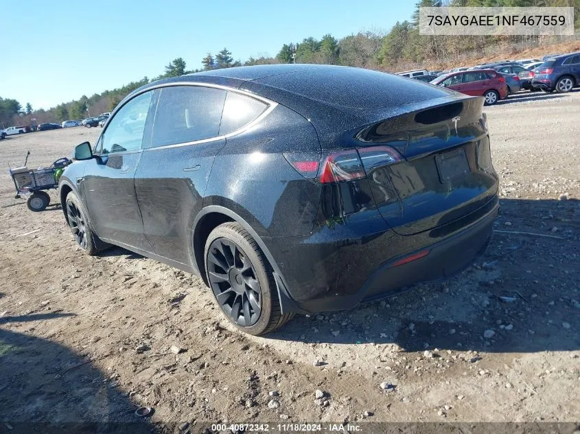 2022 Tesla Model Y Long Range Dual Motor All-Wheel Drive VIN: 7SAYGAEE1NF467559 Lot: 40872342