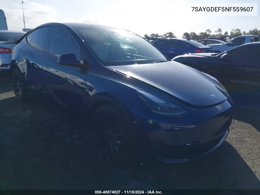 2022 Tesla Model Y Performance Dual Motor All-Wheel Drive VIN: 7SAYGDEF5NF559607 Lot: 40874027