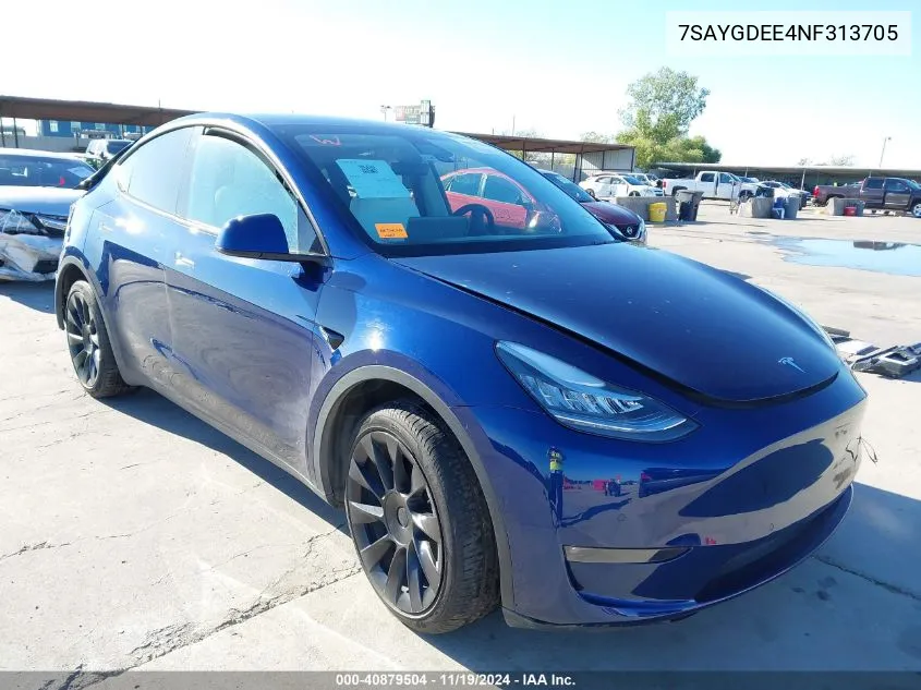 2022 Tesla Model Y Long Range Dual Motor All-Wheel Drive VIN: 7SAYGDEE4NF313705 Lot: 40879504