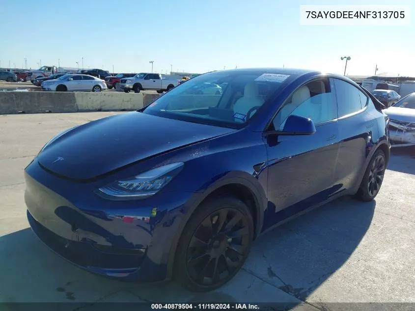 2022 Tesla Model Y Long Range Dual Motor All-Wheel Drive VIN: 7SAYGDEE4NF313705 Lot: 40879504