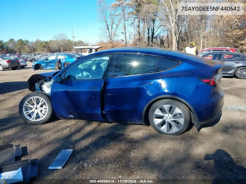 2022 Tesla Model Y Long Range Dual Motor All-Wheel Drive VIN: 7SAYGDEE5NF440642 Lot: 40898414