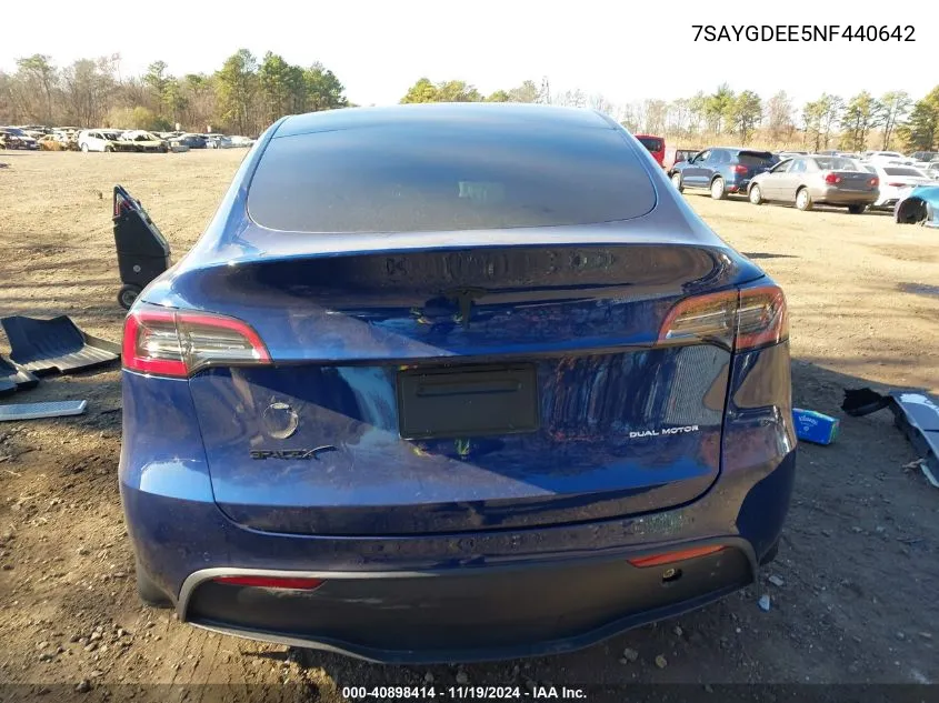 2022 Tesla Model Y Long Range Dual Motor All-Wheel Drive VIN: 7SAYGDEE5NF440642 Lot: 40898414