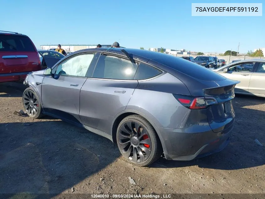 2023 Tesla Model Y VIN: 7SAYGDEF4PF591192 Lot: 12040010