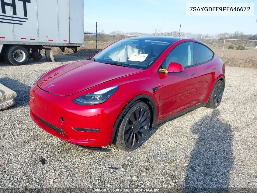 2023 Tesla Model Y Awd/Performance Dual Motor All-Wheel Drive VIN: 7SAYGDEF9PF646672 Lot: 38759538