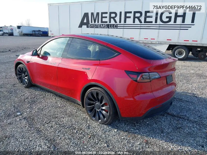 2023 Tesla Model Y Awd/Performance Dual Motor All-Wheel Drive VIN: 7SAYGDEF9PF646672 Lot: 38759538