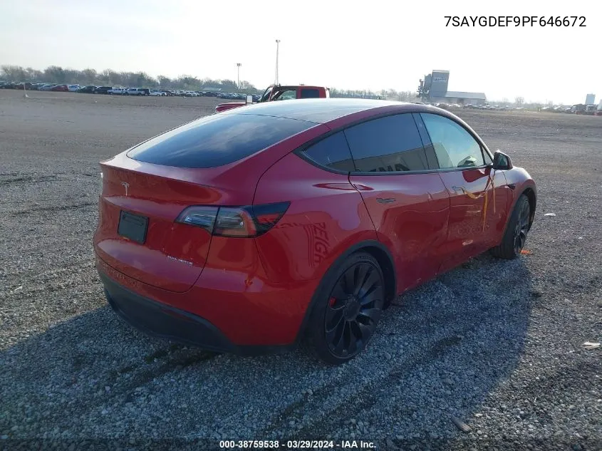 2023 Tesla Model Y Awd/Performance Dual Motor All-Wheel Drive VIN: 7SAYGDEF9PF646672 Lot: 38759538