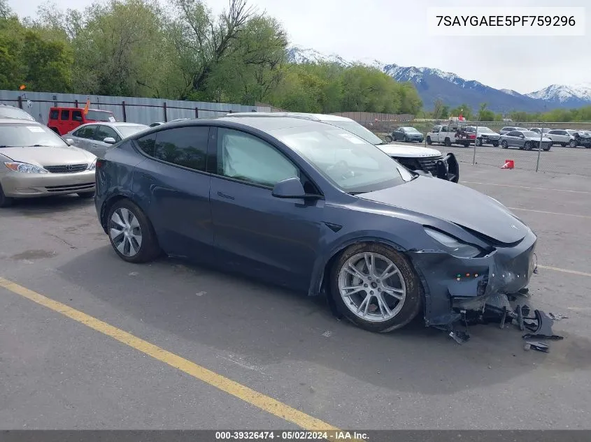 2023 Tesla Model Y Awd/Long Range Dual Motor All-Wheel Drive VIN: 7SAYGAEE5PF759296 Lot: 39326474