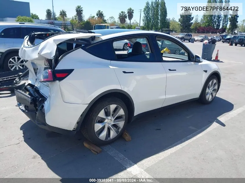 2023 Tesla Model Y Awd/Long Range Dual Motor All-Wheel Drive VIN: 7SAYGDEE7PF864472 Lot: 39353041