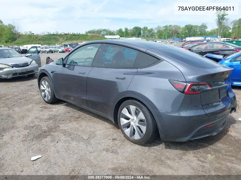 2023 Tesla Model Y Awd/Long Range Dual Motor All-Wheel Drive VIN: 7SAYGDEE4PF864011 Lot: 39377909