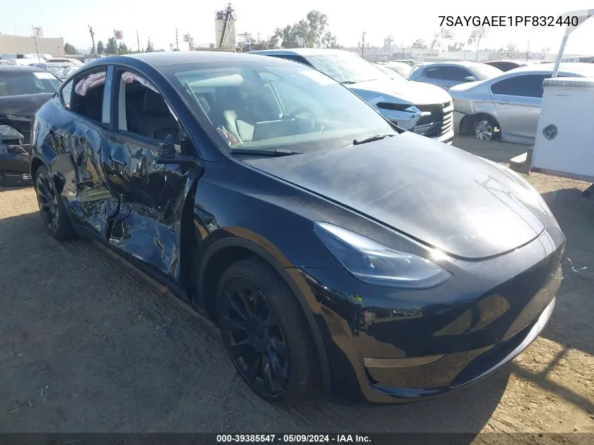 2023 Tesla Model Y Awd/Long Range Dual Motor All-Wheel Drive VIN: 7SAYGAEE1PF832440 Lot: 39385547