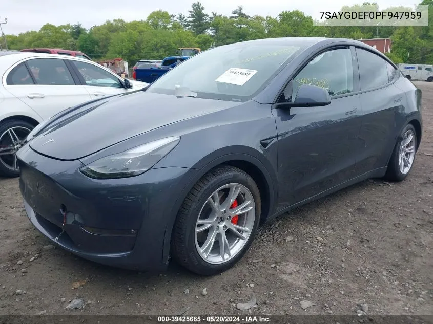 2023 Tesla Model Y Awd/Performance Dual Motor All-Wheel Drive VIN: 7SAYGDEF0PF947959 Lot: 39425685