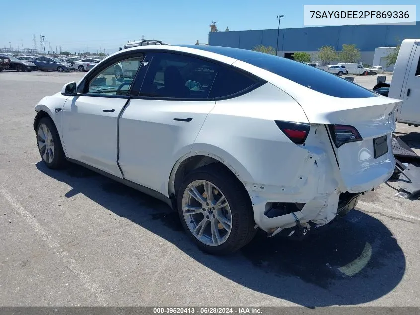 2023 Tesla Model Y Awd/Long Range Dual Motor All-Wheel Drive VIN: 7SAYGDEE2PF869336 Lot: 39520413