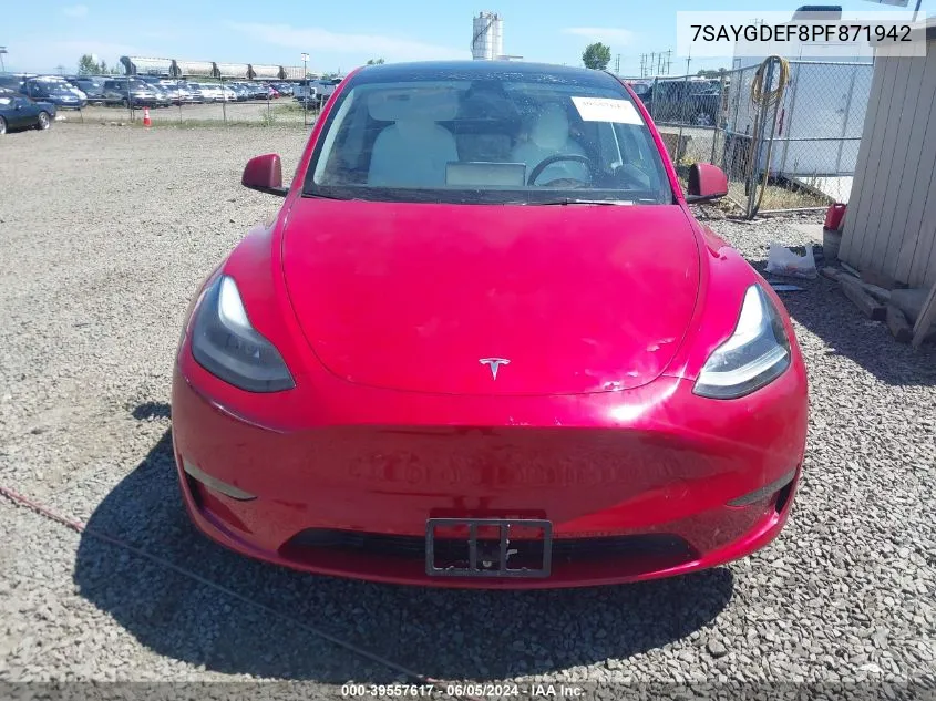 2023 Tesla Model Y VIN: 7SAYGDEF8PF871942 Lot: 39557617