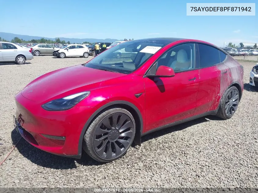 2023 Tesla Model Y VIN: 7SAYGDEF8PF871942 Lot: 39557617