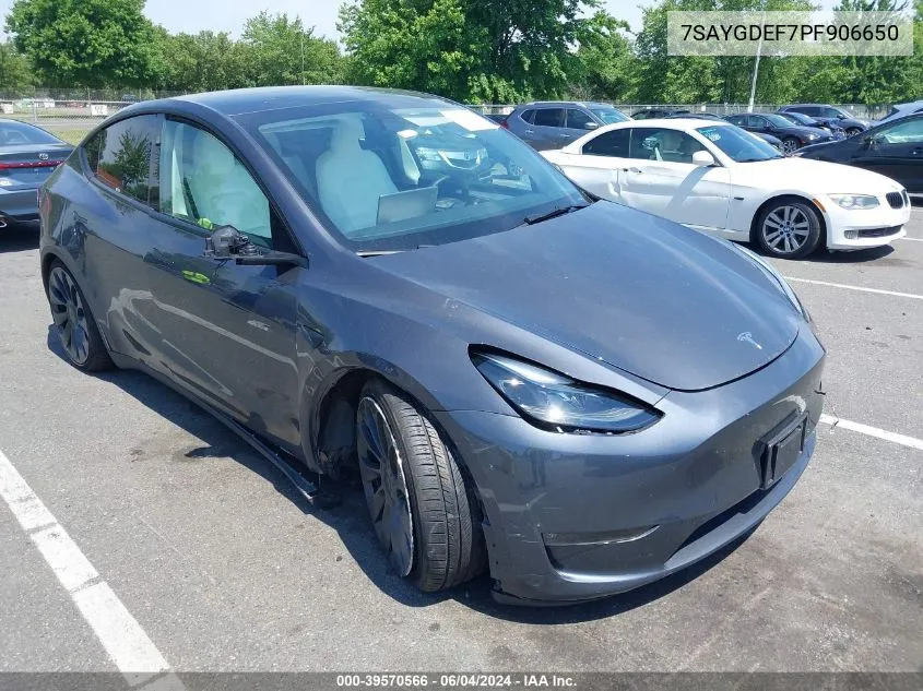 2023 Tesla Model Y VIN: 7SAYGDEF7PF906650 Lot: 39570566