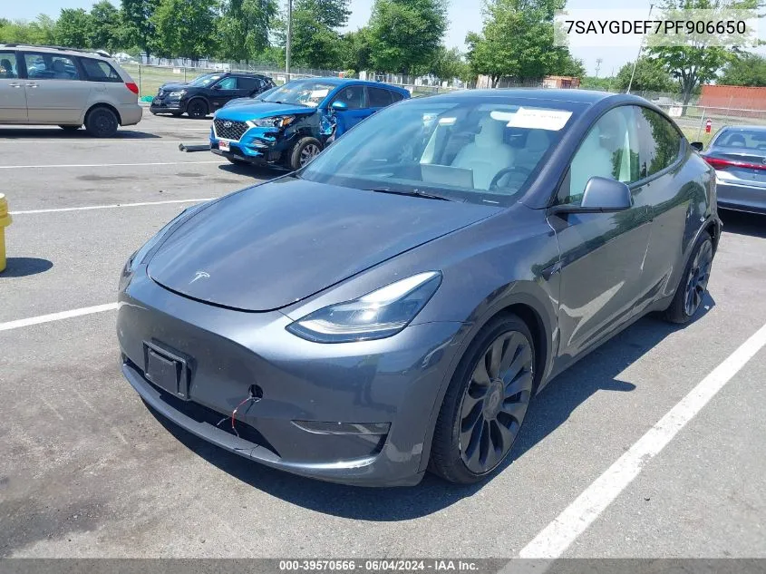 2023 Tesla Model Y VIN: 7SAYGDEF7PF906650 Lot: 39570566