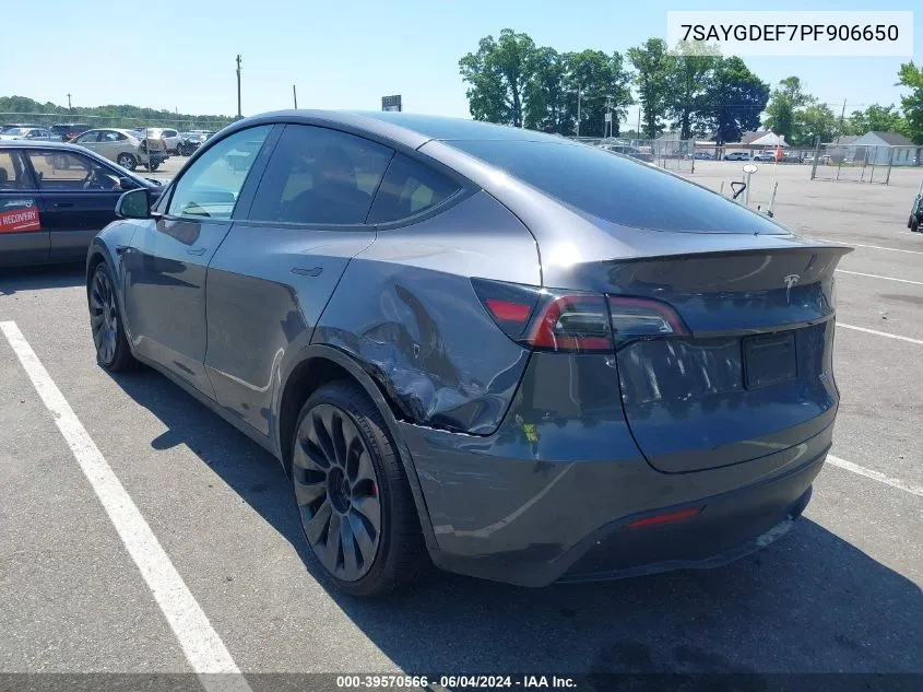 2023 Tesla Model Y VIN: 7SAYGDEF7PF906650 Lot: 39570566