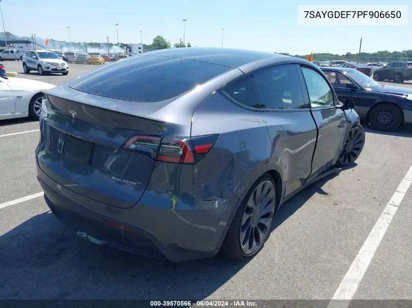 2023 Tesla Model Y VIN: 7SAYGDEF7PF906650 Lot: 39570566