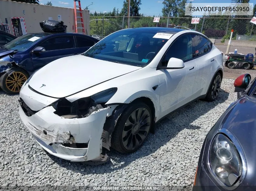 2023 Tesla Model Y Awd/Performance Dual Motor All-Wheel Drive VIN: 7SAYGDEF8PF663950 Lot: 39640169