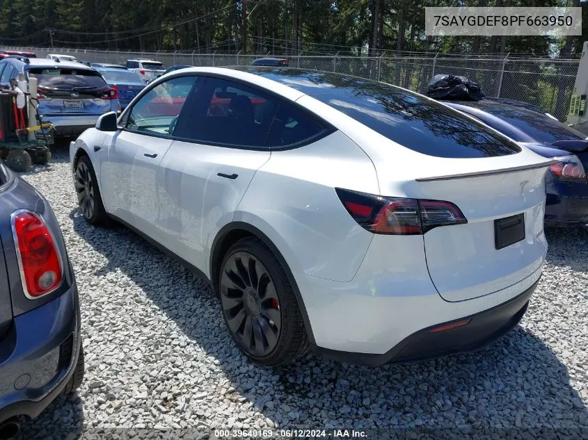 2023 Tesla Model Y Awd/Performance Dual Motor All-Wheel Drive VIN: 7SAYGDEF8PF663950 Lot: 39640169