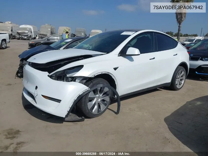 2023 Tesla Model Y Awd/Long Range Dual Motor All-Wheel Drive VIN: 7SAYGDEE3PA067942 Lot: 39668288