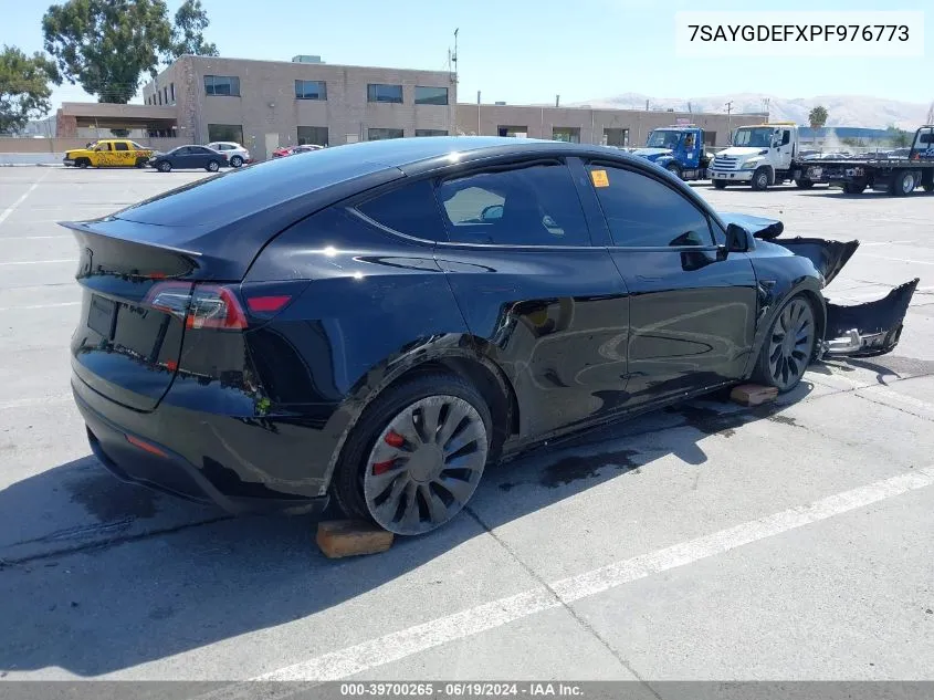 2023 Tesla Model Y Awd/Performance Dual Motor All-Wheel Drive VIN: 7SAYGDEFXPF976773 Lot: 39700265