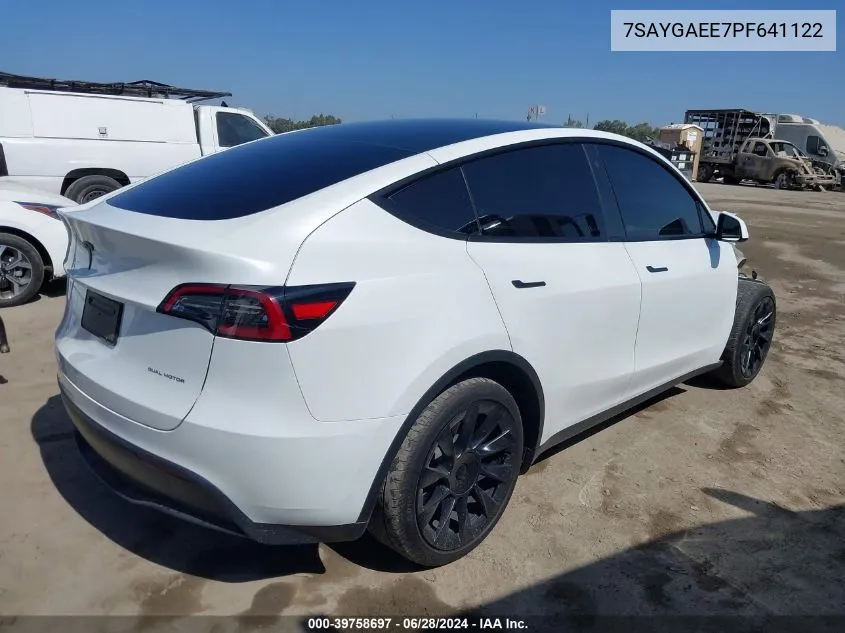 2023 Tesla Model Y Awd/Long Range Dual Motor All-Wheel Drive VIN: 7SAYGAEE7PF641122 Lot: 39758697