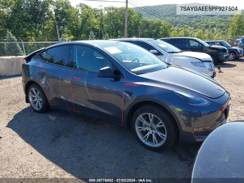 2023 Tesla Model Y Awd/Long Range Dual Motor All-Wheel Drive VIN: 7SAYGAEE5PF927504 Lot: 39776002