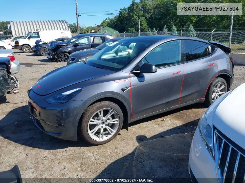 2023 Tesla Model Y Awd/Long Range Dual Motor All-Wheel Drive VIN: 7SAYGAEE5PF927504 Lot: 39776002