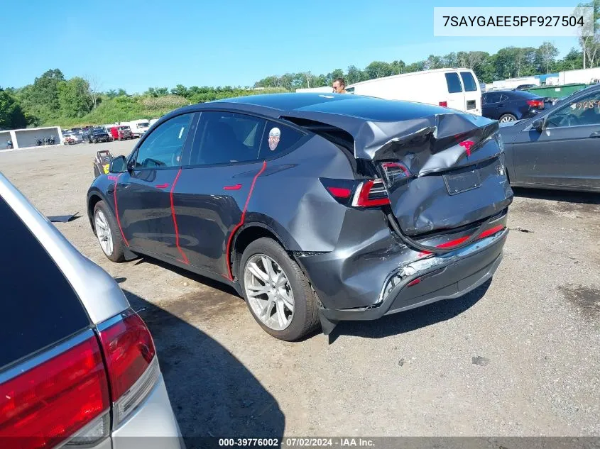 2023 Tesla Model Y Awd/Long Range Dual Motor All-Wheel Drive VIN: 7SAYGAEE5PF927504 Lot: 39776002