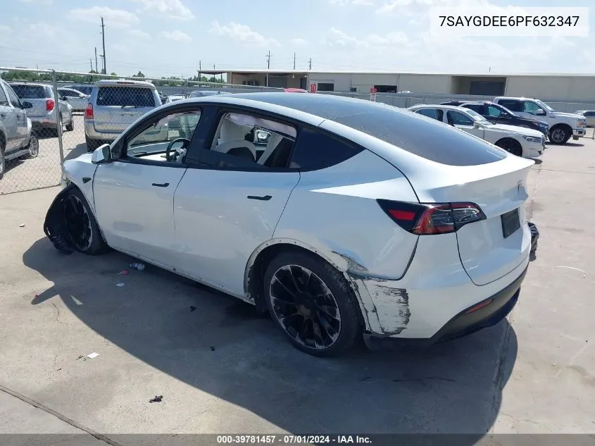 2023 Tesla Model Y Awd/Long Range Dual Motor All-Wheel Drive VIN: 7SAYGDEE6PF632347 Lot: 39781457