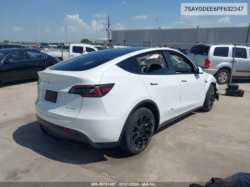 2023 Tesla Model Y Awd/Long Range Dual Motor All-Wheel Drive VIN: 7SAYGDEE6PF632347 Lot: 39781457