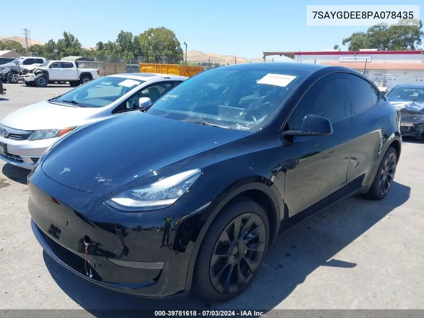 2023 Tesla Model Y Awd/Long Range Dual Motor All-Wheel Drive VIN: 7SAYGDEE8PA078435 Lot: 39781618