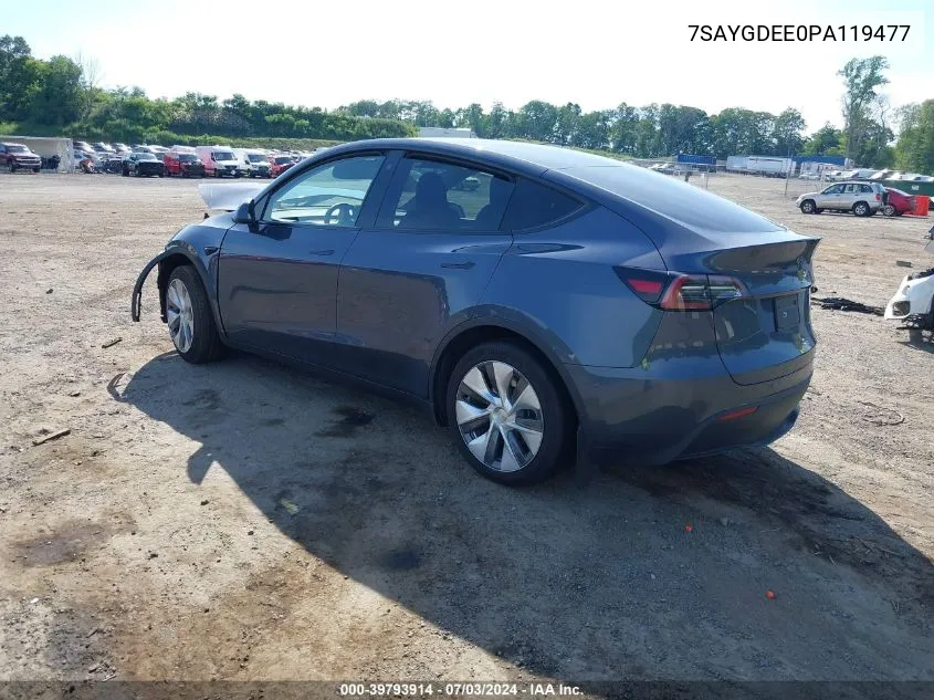 2023 Tesla Model Y Awd/Long Range Dual Motor All-Wheel Drive VIN: 7SAYGDEE0PA119477 Lot: 39793914