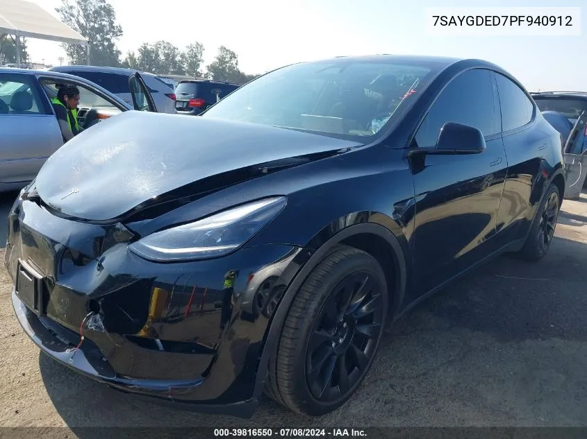 2023 Tesla Model Y Rwd VIN: 7SAYGDED7PF940912 Lot: 39816550