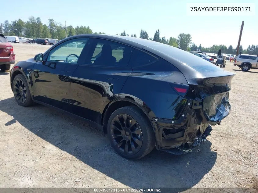 2023 Tesla Model Y Awd/Long Range Dual Motor All-Wheel Drive VIN: 7SAYGDEE3PF590171 Lot: 39817315