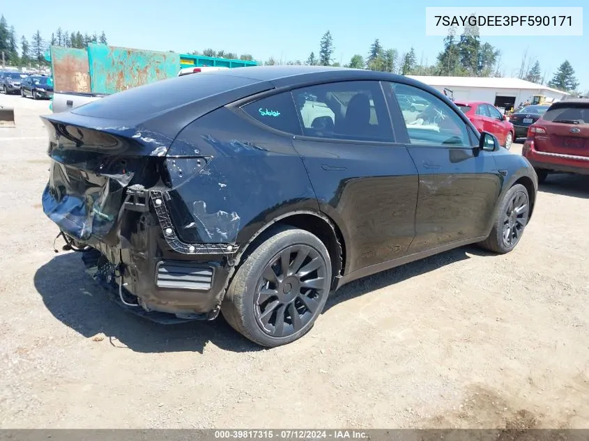 2023 Tesla Model Y Awd/Long Range Dual Motor All-Wheel Drive VIN: 7SAYGDEE3PF590171 Lot: 39817315