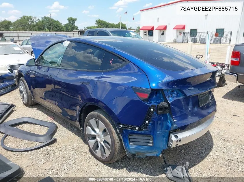 2023 Tesla Model Y Awd/Long Range Dual Motor All-Wheel Drive VIN: 7SAYGDEE2PF885715 Lot: 39840748