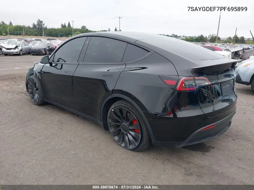 2023 Tesla Model Y Awd/Performance Dual Motor All-Wheel Drive VIN: 7SAYGDEF7PF695899 Lot: 39878674