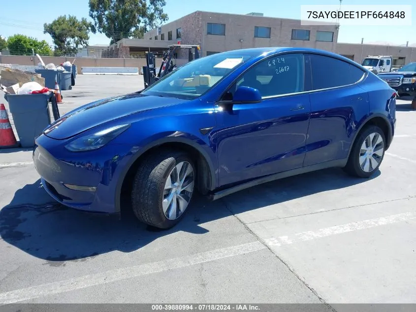 2023 Tesla Model Y Awd/Long Range Dual Motor All-Wheel Drive VIN: 7SAYGDEE1PF664848 Lot: 39880994