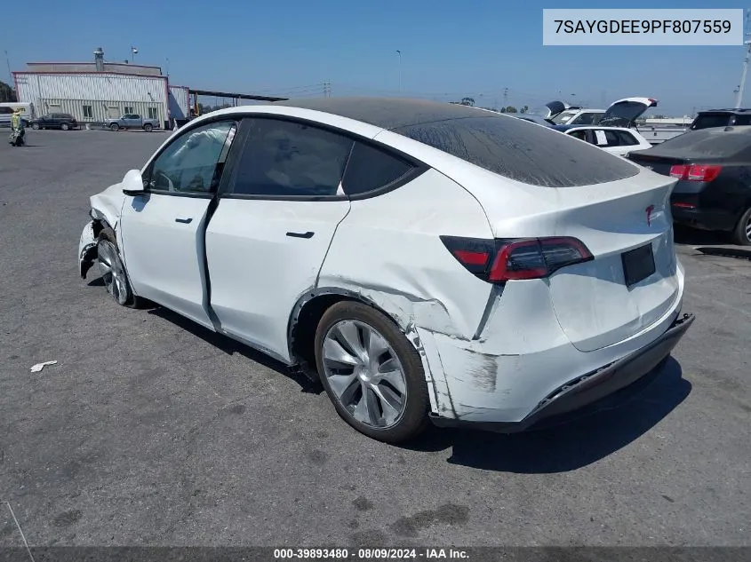 2023 Tesla Model Y Awd/Long Range Dual Motor All-Wheel Drive VIN: 7SAYGDEE9PF807559 Lot: 39893480