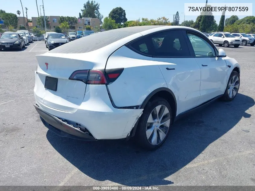 2023 Tesla Model Y Awd/Long Range Dual Motor All-Wheel Drive VIN: 7SAYGDEE9PF807559 Lot: 39893480