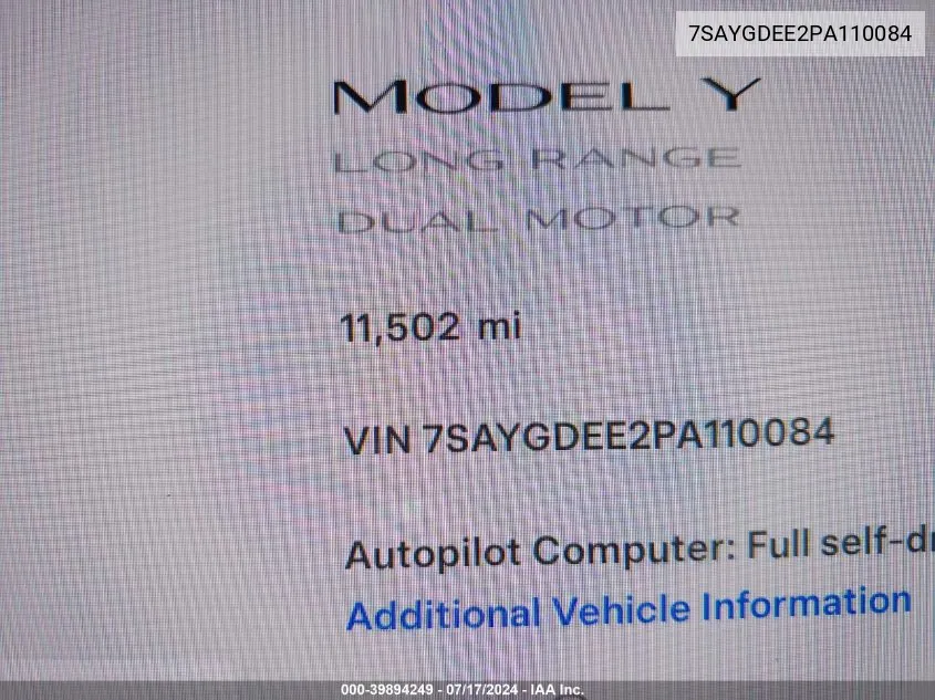 7SAYGDEE2PA110084 2023 Tesla Model Y