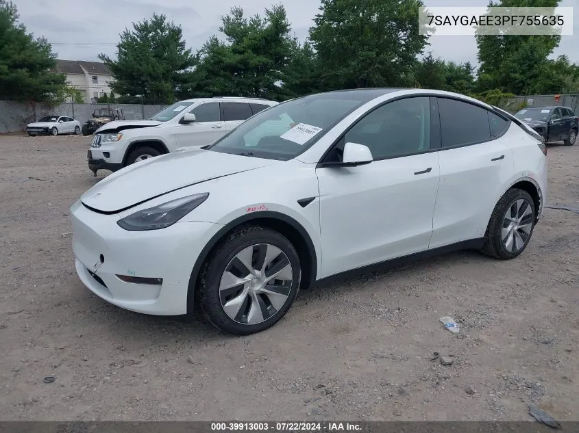 2023 Tesla Model Y Awd/Long Range Dual Motor All-Wheel Drive VIN: 7SAYGAEE3PF755635 Lot: 39913003